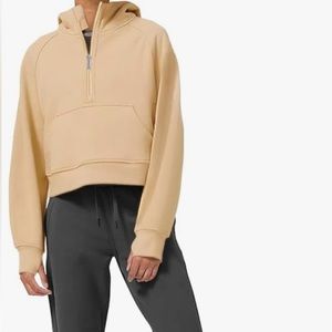 Womens Fleece Lined Collar Pullover, 1/2 Zip, With Thumb Hole